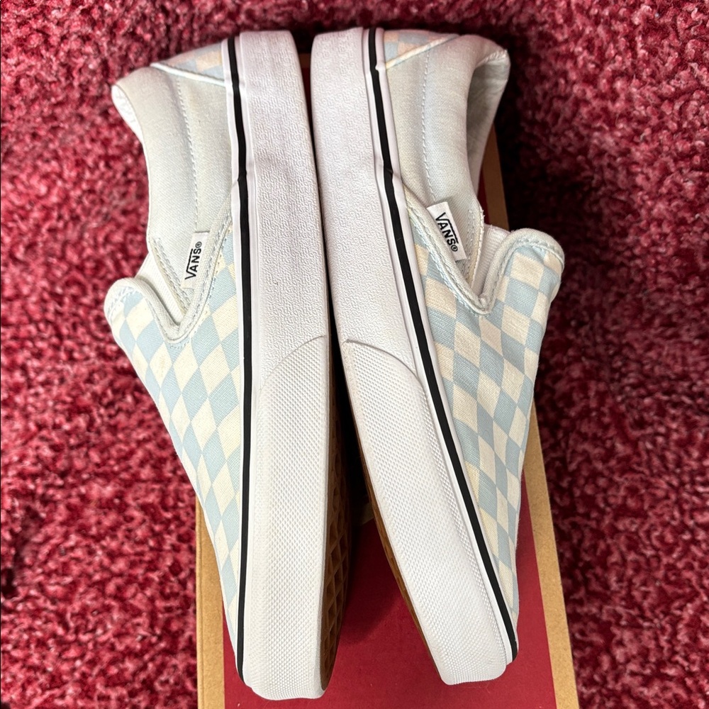 Vans Slip-On Checkerboard Sneakers in Light Blue and White - Picture 7 of 7